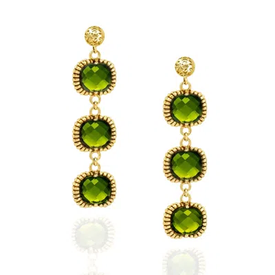 Unaloe Women's Gold / Green Dangle Earrings Gold Plated– Timeless Elegance With Three Green Crystal In Multi
