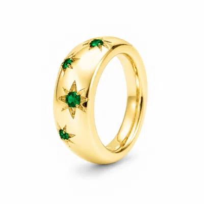 Unaloe Women's Gold / Green Green Quartz Starburst Wide Band Ring – Gold Plated Sterling Silver In Gold/green