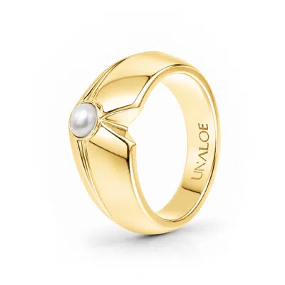 Unaloe Women's Gold Pearl Geometric Statement Ring – Sterling Silver