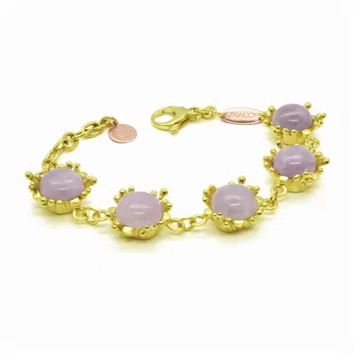 Unaloe Women's Gold / Pink Bracelet Ribes Gold Plated With Natural Kunzinite In Multi