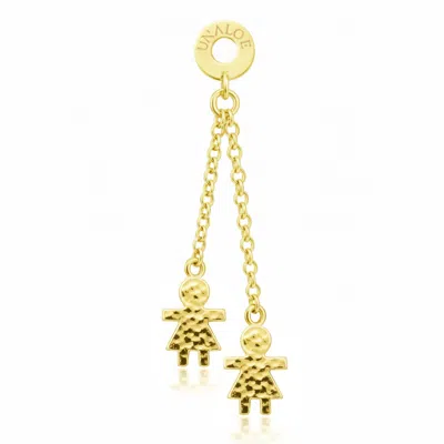 Unaloe Women's Gold Plated Hammered Double Chain Drop Earrings With Family Charms Jewelry
