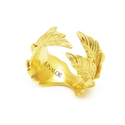 Unaloe Women's Gold-plated  Leaves Ring Adjustable