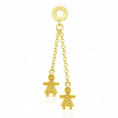 Unaloe Women's Gold Plated Pavé Effect Double Chain Drop Earrings With Family Charms Jewelry