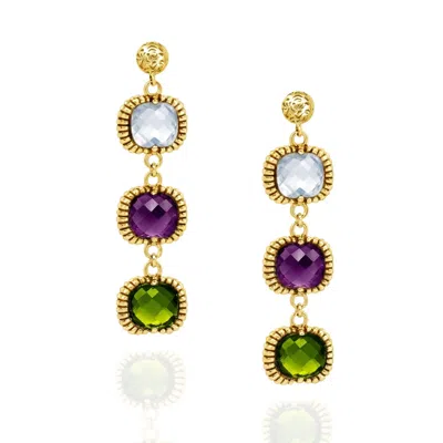 Unaloe Women's Gold / Purple / Green Dangle Earrings In Gold Plated– Timeless Elegance With Three Crystal B