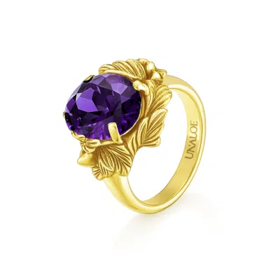 Unaloe Women's Gold / Purple Ring In Sterling Silver With Gold Plated With Violet Zirconia – Coleus Ovalis  In Multi