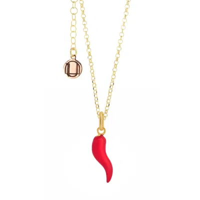 Unaloe Women's Gold / Red Gold And Red Enamel Cornicello Necklace – Italian Handmade Good Luck Charm