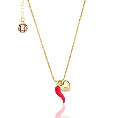 Unaloe Women's Gold / Red Gold And Red Enamel Cornicello Necklace With Heart Charm – Italian Handmade Good 