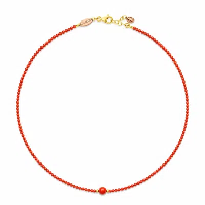 Unaloe Women's Gold / Red Gold Plated And Red Coral Beaded Necklace In Gold/red