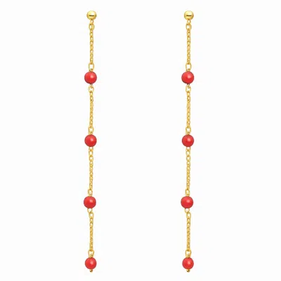 Unaloe Women's Gold / Red Gold-plated Dangling Earrings In Sterling Silver With Natural Coral Beads In Multi