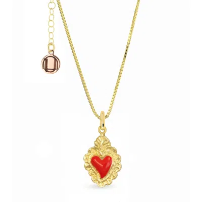 Unaloe Women's Gold / Red Gold-plated Silver Necklace With Red Sacred Heart Pendant