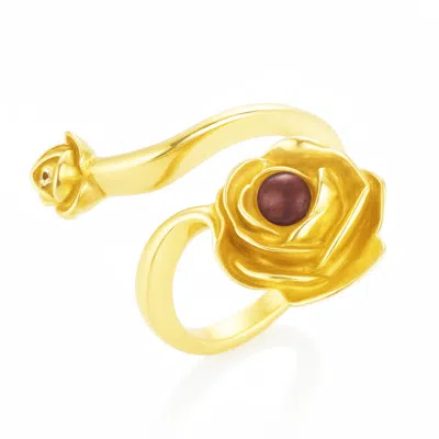 Unaloe Women's Gold / Red Gold Rose Ring With Natural  Ruby– Adjustable Sterling Silver Flower Jewelry In Multi