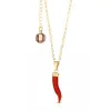 Unaloe Women's Gold / Red Lucky Horn Necklace In Natural Red Coral,  Sterling Silver & Gold Vermeil