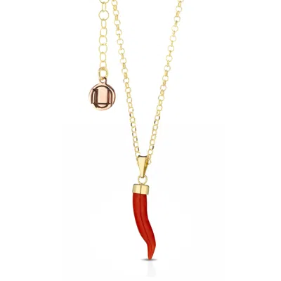 Unaloe Women's Gold / Red Lucky Horn Necklace In Natural Red Coral,  Sterling Silver & Gold Vermeil