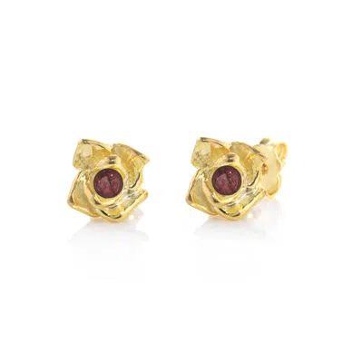 Unaloe Women's Gold / Red Magnifica Lobe Earrings Gold Plated With Ruby In Multi