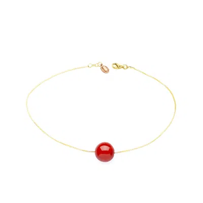 Unaloe Women's Gold / Red Marine Elegance Bracelet – Coral Sphere And Gold-plated Venetian Silver Chain In Multi