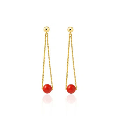 Unaloe Women's Gold / Red Mediterranean Elegance Gold-plated Dangling Earrings In Sterling Silver With Natu In Multi