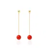 Unaloe Women's Gold / Red Minimal Gold-plated Dangling Earrings In Sterling Silver With Natural Coral Bead