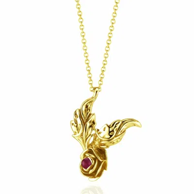 Unaloe Women's Gold / Red Natural Ruby Necklace In Gold Vermeil – Black Rose Statement Pendant, Handmade It