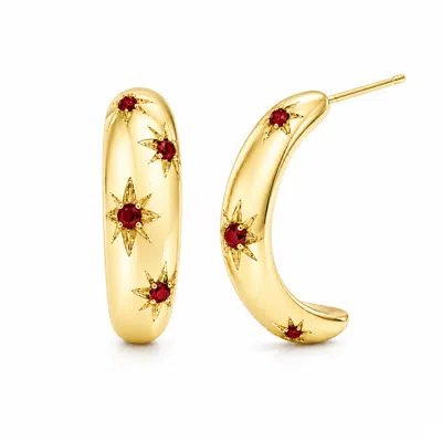 Unaloe Women's Gold / Red Red Starburst Hoop Earrings – Gold Plated Sterling Silver In Gold/red