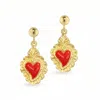 Unaloe Women's Gold / Red Silver Earrings With A Sacred Heart Pendant In Red Enamel And Gold Plated
