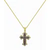 Unaloe Women's Gold / Red / Silver Nine Kt Gold And Silver Cross Necklace, Adorned With Eleven Natural Rubi