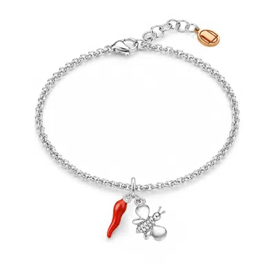 Unaloe Women's Gold / Red Sterling Silver Bee And Red Cornicello Charm Bracelet In Multi