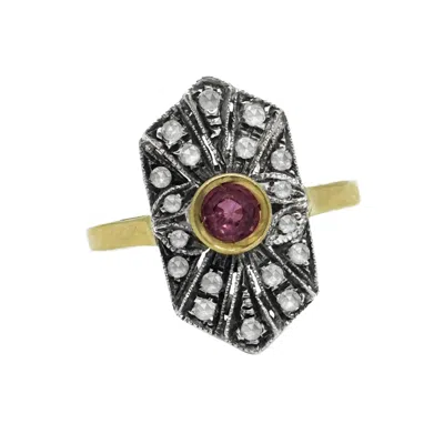 Unaloe Women's Gold / Red / White Nine Kt Gold And Sterling Silver Ring With Round Ruby And Natural Diamond