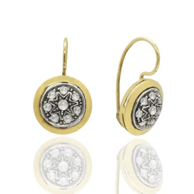 Unaloe Women's Gold / Silver Elegant Stud Earrings In Nine Kt Gold And Sterling Silver With Ruby And Diamon