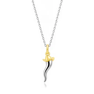 Unaloe Women's Gold / Silver Two Tone Sterling Silver Italian Horn Necklace With Gold Plated Western Hat De In Multi