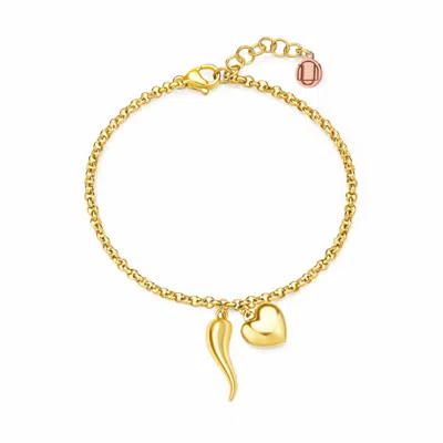Unaloe Women's Gold Vermeil Cornicello & Heart Charm Bracelet – Italian Good Luck Jewelry, Handmade Lucky T
