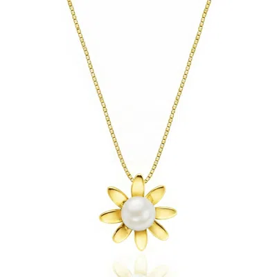 Unaloe Women's Gold Vermeil Daisy Necklace With Mother Of Pearl – Sculpted Floral Pendant, Textured Botanic