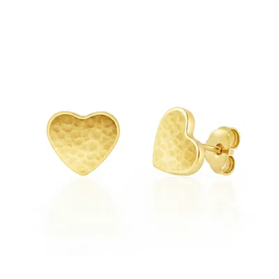 Unaloe Women's Gold Vermeil Hammered Heart Stud Earrings – Luxury Contemporary Romantic Designer Studs