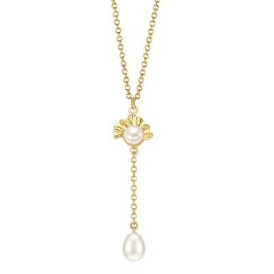 Unaloe Women's Gold Vermeil Marine Shell Necklace With Round & Teardrop Pearls – Sculpted Ocean Inspired Pe