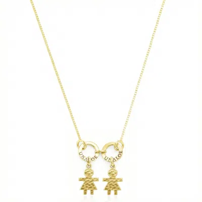 Unaloe Women's Gold Vermeil Necklace With Little Girl Charms – Hammered Child Silhouette Pendants, Personal