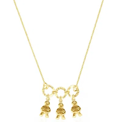 Unaloe Women's Gold Vermeil Necklace With Three Baby Charms – Hammered Child Silhouette Pendants, Personali