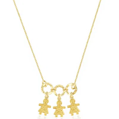 Unaloe Women's Gold Vermeil Necklace With Three Girl Star Charms – Pavé Child Silhouette Pendants, Personal In Gray