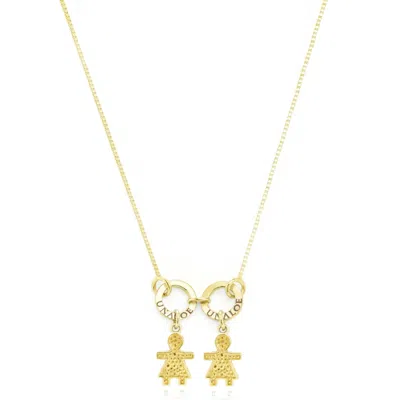 Unaloe Women's Gold Vermeil Necklace With Two Baby Girl Charms – Pavé Daughter Silhouette Pendants, Persona