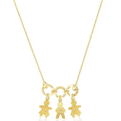 Unaloe Women's Gold Vermeil Three Baby Star Necklace – Pavé Girl And Boy Charms, Personalised Family Keepsa