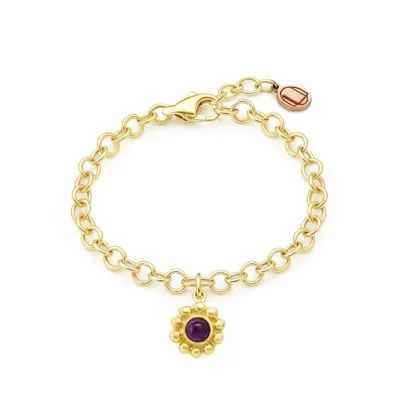Unaloe Women's Gold Vermeil Violet Flower Charm Bracelet With Amethyst – Elegant Fashion Jewelry