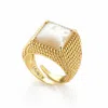Unaloe Women's Gold / White Adjustable Square Ring Gold-plated Silver With Mother Of Pearl In Multi