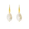 Unaloe Women's Gold / White Dangling Earrings With Natural Baroque Pearls And Drop In Sterling Silver Or Go In Multi