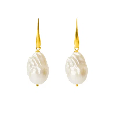 Unaloe Women's Gold / White Dangling Earrings With Natural Baroque Pearls And Drop In Sterling Silver Or Go In Multi