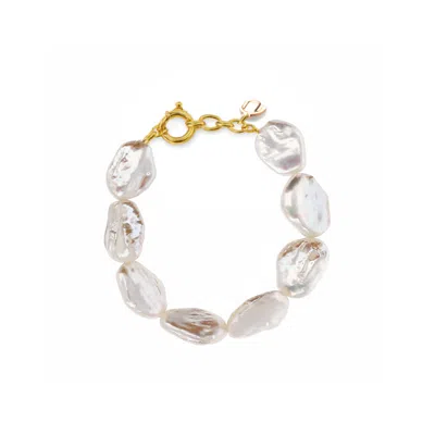 Unaloe Women's Gold / White Elegant Baroque Pearl Bracelet With Freshwater Cultured Pearls And Sterling Sil In Multi