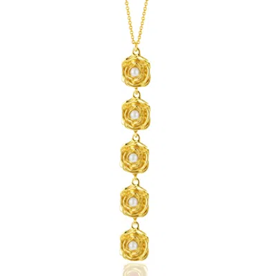 Unaloe Women's Gold / White Five Pearl Gold Vermeil Rose Necklace – Handmade Italian Bridal & Occasion Jewe