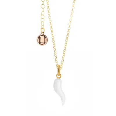 Unaloe Women's Gold / White Gold And White Enamel Cornicello Necklace – Italian Handmade Good Luck Charm In Multi