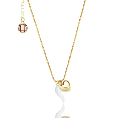 Unaloe Women's Gold / White Gold And White Enamel Cornicello Necklace With Heart Charm – Italian Handmade G In Multi