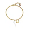 Unaloe Women's Gold / White Gold Vermeil Cornicello & Heart Charm Bracelet – White Enamel Italian Good Luck In Multi