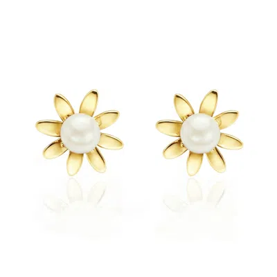 Unaloe Women's Gold / White Gold Vermeil Daisy Flower Stud Earrings With Mother Of Pearl – Luxury Contempor In Multi