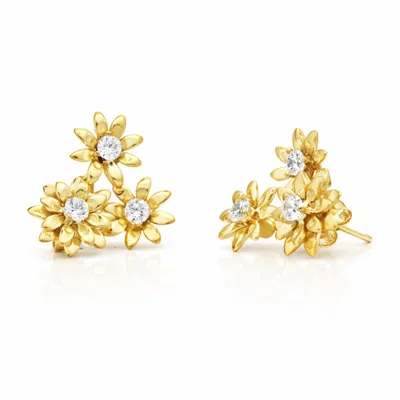 Unaloe Women's Gold / White Gold Vermeil Flower Earrings With Zirconia In Multi