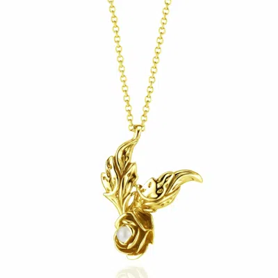 Unaloe Women's Gold / White Gold Vermeil Pearl Necklace – Black Rose Floral Pendant In Gold Over Sterling S